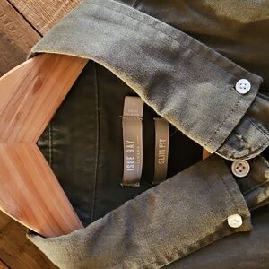 Isle Bay Linen Shirt - L Green - Short Sleeve